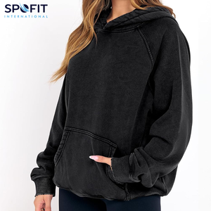 Mujeres en blanco moda Sun Faded Pullover ácido lavado con capucha sudaderas con capucha de las mujeres cordón francés Terry gota hombro Sudadera con capucha para niñas - Product Image 4