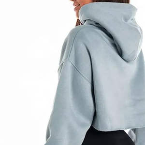 Sweat-shirts à capuche courts en coton épais de haute qualité, personnalisés, pour l'hiver, style streetwear, pour femmes, couleur unie, respirant - Product Image 4