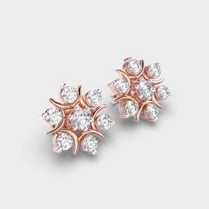 Boucles d'oreilles clous en diamant de culture Sunburst Floral, or rose/jaune/blanc 18 carats, design en grappe - Product Image 3