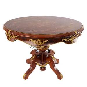 Table d'entrée ronde classique de luxe en bois et laiton - Product Image 2