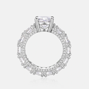 Anillo de Banda con Incrustaciones de Diamantes de Moissanita Estilo Clúster, Totalmente Engastado, Unisex, en Plata - Product Image 4