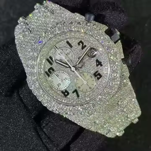 Vvs Moissanite diamantes tachonado hecho a mano de acero inoxidable esfera redonda Buss Down Bling Hip hop Icedown reloj para hombres joyería fina - Product Image 2