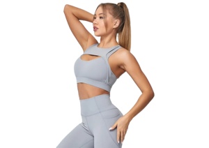Soutien-gorge de sport personnalisé à col haut taille XL sans couture antichoc Yoga Fitness débardeur femmes creux mode personnalisé ensemble de soutien-gorge de course - Product Image 5