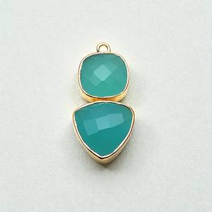 Chalcédoine aquatique 10 mm, charme serti, argent sterling 925 - Pierre précieuse bleu mer, pendentif DIY, composant serti - Product Image 1