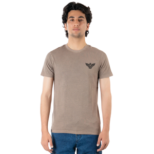 Camiseta de Manga Corta con Cuello Redondo Beige para Hombre con Logotipo, Diseño Casual Elegante, Tejido Transpirable de Secado Rápido de Poliéster/Algodón, Corte Regular - Product Image 1