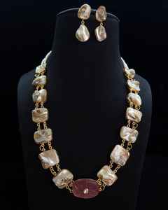 Conjunto de collar largo de nácar de calidad superior de fabricante indio, estilo clásico Vintage para bodas, fiestas, compromisos - Product Image 1