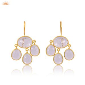Pendientes Elegantes de Cristal de Cuarzo Plateado con Baño de Oro de 18k, Hermosos Pendientes Hechos a Mano por Fabricantes - Product Image 1