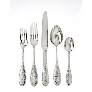 Best Wedding Cutlery <b>Set</b> in Silver Stainless Steel with Elegant Stone Pattern Handles 4 Pcs American Design - Product Image 3