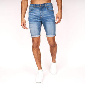 Pantalones cortos de mezclilla sólidos para hombre, desgastados, rasgados, transpirables, de secado rápido, cintura elástica, entrenamiento informal de verano - Product Image 6