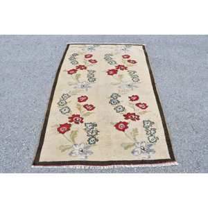 Clásico Beige rojo 3,9X5,9 pies área grande Kilim Alfombra de lana abstracto turco rectángulo pasillo Patchwork diseño 10mm alfombra de látex para habitación - Product Image 1