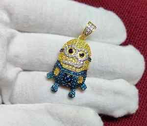 Pendentifs et breloques en argent 925, tête de dessin animé, hip-hop, bijoux fins, avec diamant moissanite, plaqué or - Product Image 5