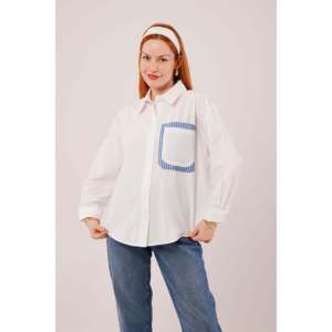 Camisa Casual de Algodón con Detalle de Bolsillo y Rayas Blancas para Mujer, Marca Lustrin, para Venta al Por Mayor - Elegante y Cómoda - Product Image 5
