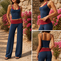Ensemble athleisure femme colorblock effet deux-pièces : débardeur de yoga et pantalon drapé taille haute à revers – Fabrication OEM