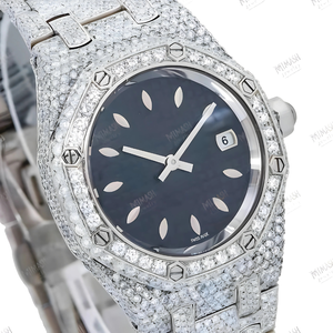 Reloj automático de diamantes de moissanita helado para hombre de lujo con acentos redondos de baguette, Reloj clásico de moda - Product Image 2