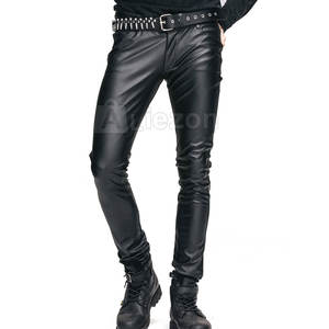 Pantalones de cuero para hombre negro con cremallera Fly Pantalones de cuero de estilo clásico para trajes de invierno - Product Image 4