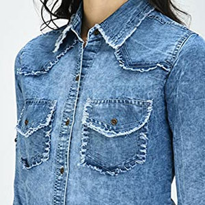 Nouvelle Arrivée USA Chemise en Jean Femme Vintage Délavé Décontracté Boutonné Tendance Vêtement - Product Image 6