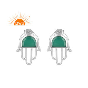 ต่างหูสตั๊ดพลอยสีเขียวโอนิกซ์สีเงินคุณภาพดีดีไซน์ล่าสุดผลิตตามสั่ง - Product Image 1