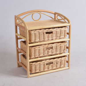 Natural Rattan 3-Tier <b>Wicker</b> Storage <b>Basket</b> Organizer With Wooden Frame Handmade Decorative <b>Shelf</b> - Product Image 1