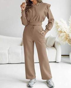 Ensemble de survêtement décontracté pour femme, 2 pièces, manches longues, pantalon large, style estival, uni, tendance, 2025 - Product Image 5