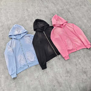 Sun Faded Hoodie French Terry Custom Distressed Détruit Heavy 100% Cotton Zip up Acid Wash Vintage Sun Faded Hoodie - Product Image 1