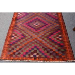 Turkish Kilim Rug 3.8 X 12.2ft <b>Red</b> Orange Flat Weave Jute <b>Latex</b> Backing Large Area Patchwork Pattern for Teenagers for Hallway - Product Image 4