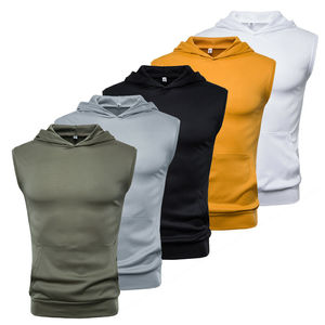 Camisetas sin mangas con capucha para entrenamiento informal personalizadas para hombre, sudaderas térmicas lisas sin mangas con corte muscular y tirantes para culturismo - Product Image 1