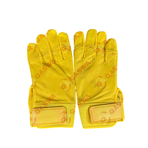 Meilleurs gants de frappe de baseball en cuir de vachette à manchette courte réglables et respirants de couleur jaune personnalisés - Product Image 1