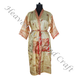 KL015 Bohemio Seda Sari Kimono Bata Larga Ropa de Verano Bikini Seda Cubrir Venta al Por Mayor Sari Vintage Sari Kimono Largo - Product Image 6