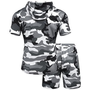 2025 nuevo chándal atlético de camuflaje transpirable de secado rápido de alta calidad, pantalones cortos deportivos informales de manga corta con capucha, pantalones cortos activos - Product Image 3