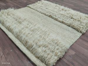 Tapis moderne en laine naturelle brune fait à la main, tapis géométrique bohème moderne, tapis doux et confortable en laine pour salon, chambre à coucher - Product Image 5