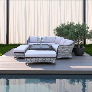 Ensemble de canapé d'extérieur en poly rotin avec tissage en fibre plate et ronde, cadre en aluminium et coussins résistants aux intempéries - Product Image 1