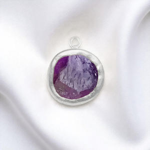 925 Sterling Silver Rough Amethyst Round Bezel Gemstone DIY <b>Charm</b> Pendant Connector For Necklace Jewelry Making Bulk Wholesale - Product Image 1