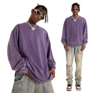 เสื้อสเวตเตอร์ผ้าฝ้ายฟอกสีแบบสวมหัวสำหรับผู้ชายเสื้อสเวตเตอร์คอลูกเรือออกแบบโลโก้ได้ตามต้องการสำหรับฤดูหนาว - Product Image 1