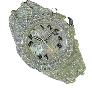 PJ <b>Mens</b> Quartz Movement Moissanite <b>Watch</b> Case Full Diamond Pave Setting Iced Luxury Sport Stainless Steel Integrated <b>Bracelet</b> - Product Image 1