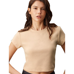 Tops cortos de verano 2025, camiseta lisa transpirable de alta calidad de algodón 100% para mujer, camiseta en blanco fina y ecológica - Product Image 1