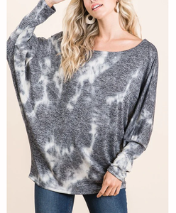 Vente directe d'usine femmes Vintage Tie Dye Tie Dye hors de l'épaule haut respirant Style décontracté col rond T-Shirt à manches longues - Product Image 3