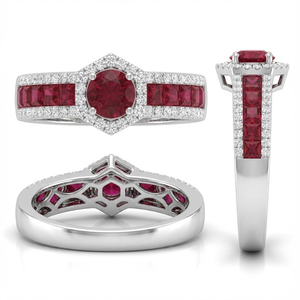 Bagues en or blanc massif 18 carats avec rubis et diamants, sertissage invisible classique, pour anniversaire, mariage, fête, unisexe, KING O, directement de l'usine chinoise - Product Image 3