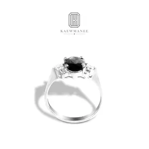 Australian Sapphire Anel com CZ Diamante Alta Qualidade 925 Anel de Prata Sapphire Gemstone Anel Oval Cut para as mulheres [KMN177]
