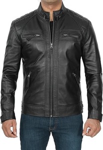 Chaqueta de cuero de lana de cordero para hombre Cafe Racer Style Hot PU con cuello levantado y cierre de cremallera Características personalizadas geniales - Product Image 5