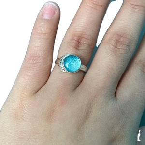 Silver Plated Brass Aqua Blue <b>Stone</b> <b>Ring</b> Round Cabochon Vintage Dainty Adjustable Statement Jewelry Wholesale Women Girls - Product Image 3