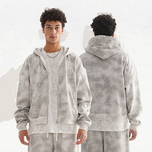 100% algodón Unisex en blanco francés Terry Sudadera con capucha de gran tamaño chaqueta con cremallera hombres contraste básico costura Zip up Sudadera con capucha - Product Image 3