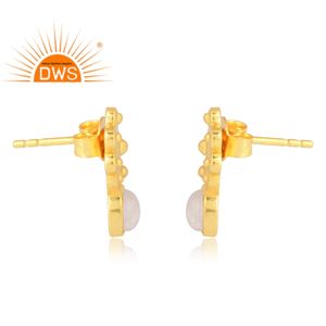 Pendientes de Plata de Ley 925 chapados en oro de 18 quilates con piedras preciosas de Luna arcoíris naturales, joyería fina Demi fabricada - Product Image 4