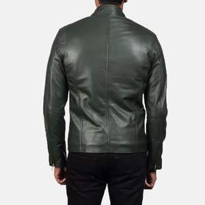 Veste de motard à col montant en cuir vert personnalisable de haute qualité Vêtements d'hiver professionnels Vente en gros dans la rue Fabricant - Product Image 4