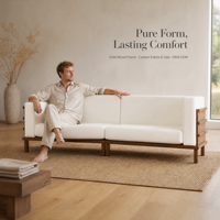 Anpassbares 2-Sitzer Gerades Sofa Minimalistisches Gepolstertes Sofa Holzseitenpaneele Wohnzimmer