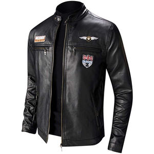 2024 chaqueta de cuero genuino con logotipo personalizado para hombre, chaquetas de cuero de motorista de moda de Primavera de retazos ajustadas de manga larga - Product Image 5