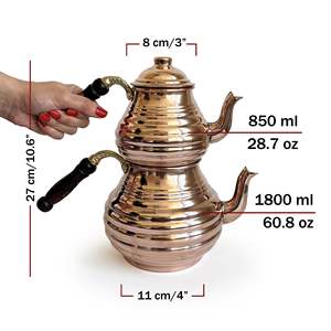 Bouilloire à thé en cuivre turque martelée à la main, ensemble de théière en cuivre classique de 600 ml, écologique, couleur cuivre, bois - Product Image 3