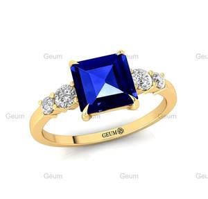 Infinity Design Bague élégante en tanzanite naturelle taillée princesse et véritable grappe de diamants en or jaune rose blanc massif 14 carats - Product Image 3