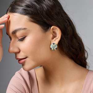 Trendy Geometric <b>Stud</b> <b>Earrings</b> 192672 Bezel Setting Stainless Steel Zinc Alloy Plastic Pearl Diamond Inlay Religious for Parties - Product Image 2