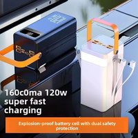 Banco de Energía Blanco de 120W con Carga Súper Rápida, 200 000 mAh, PVC, Gran Capacidad, para Exteriores, Transmisión en Vivo, con Soporte para Cable Integrado, Micro USB
