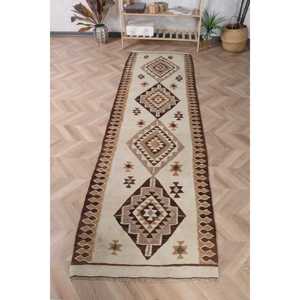 Turkish Runner Rug 2.8x9.1 ft, <b>Brown</b> Plants & trees Vintage <b>Wool</b> Rug - Product Image 1